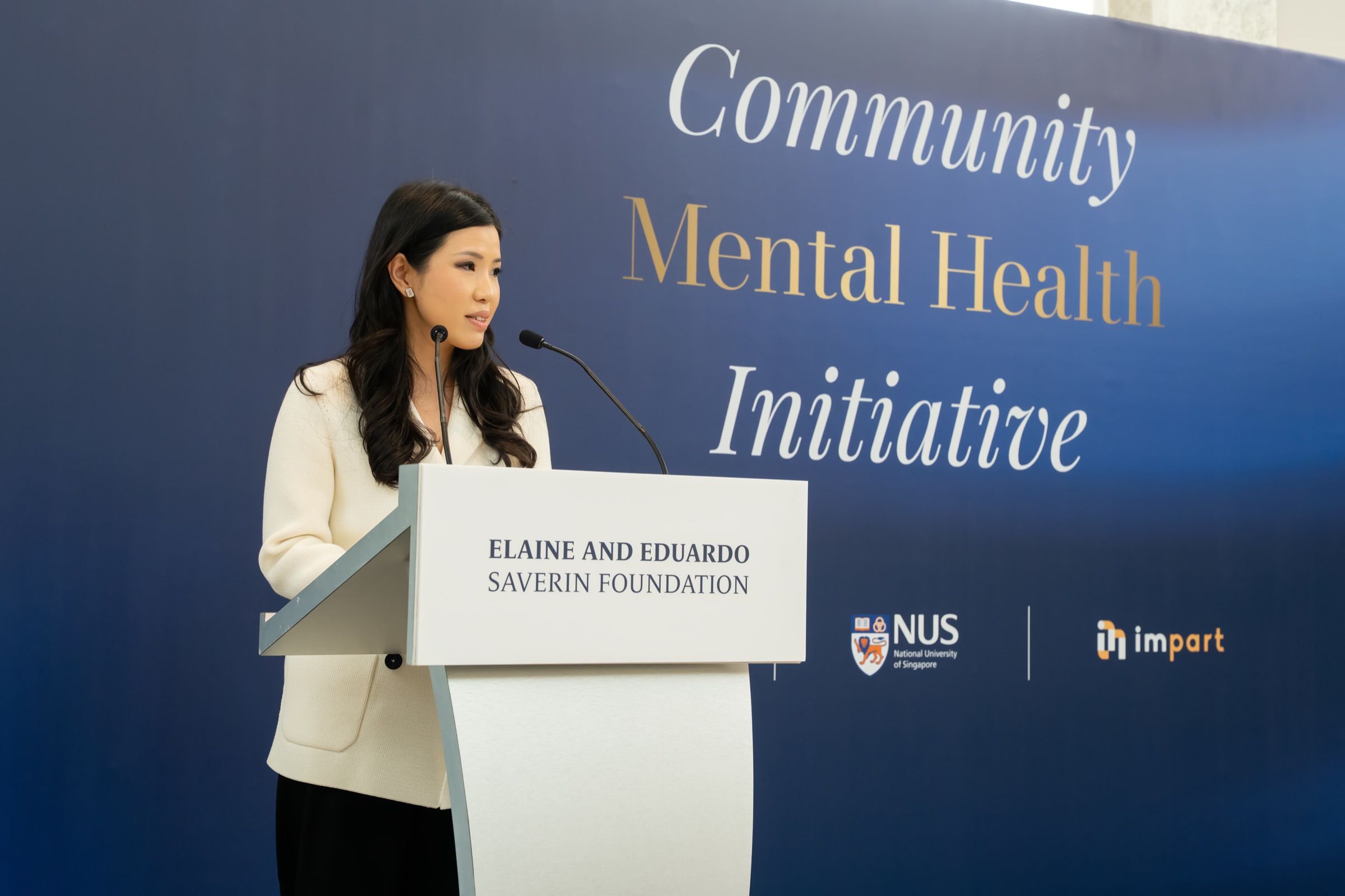 Elaine Saverin addressing guests at the unveiling of the Foundation’s new mental health scholarship program